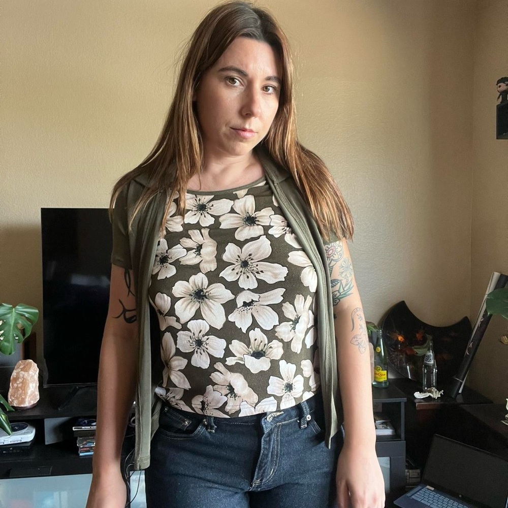 Floral Print Olive Green Women's Top